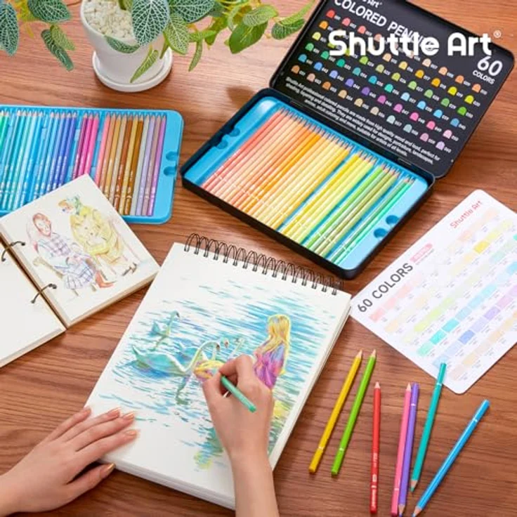 Shuttle Art Pastell Buntstifte Set, 60 hochpigmentierte Macaron Farbstifte, bruchfest und nummeriert, ideal für Erwachsene und Kinder – Bild 5