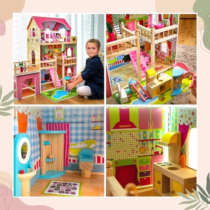 Kinderplay Dolls & Strollers Puppenhaus Puppenhaus Holz Gross, Puppenvilla - Barbie Traumvilla – Bild 9
