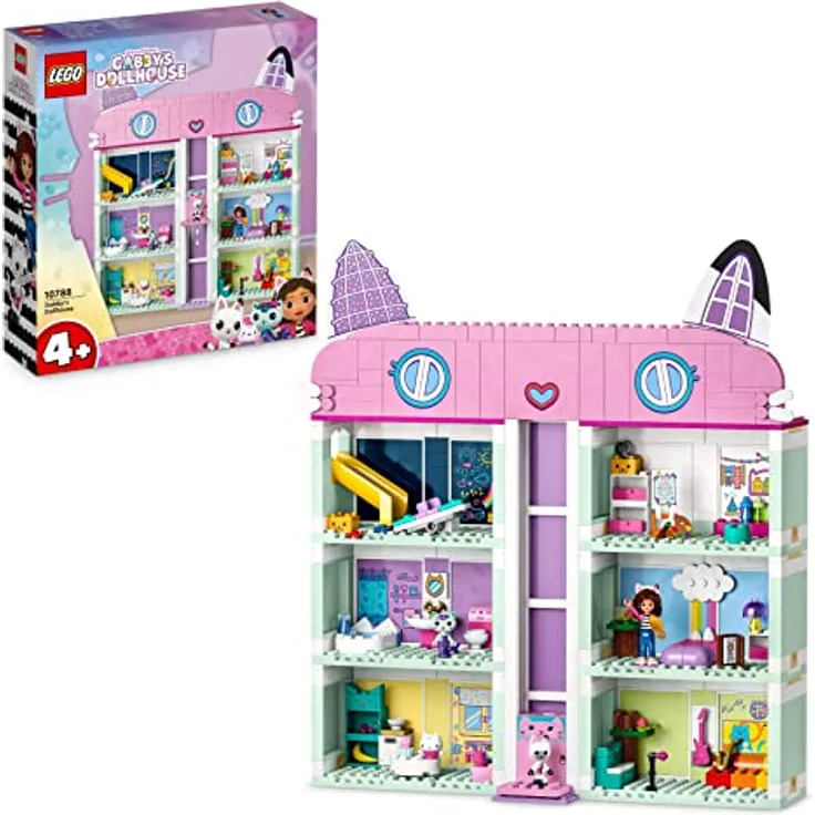 LEGO 10788 Gabby's Dollhouse Spielzeug-Set, 8 Zimmer & 4 Etagen Gabbys Puppenhaus Spielzeug mit Gabby, Pandi, Meerkatz, Kuchi Figuren und Zubehör, Geschenk für Mädchen ab 4 Jahren, Jungen und Kinder