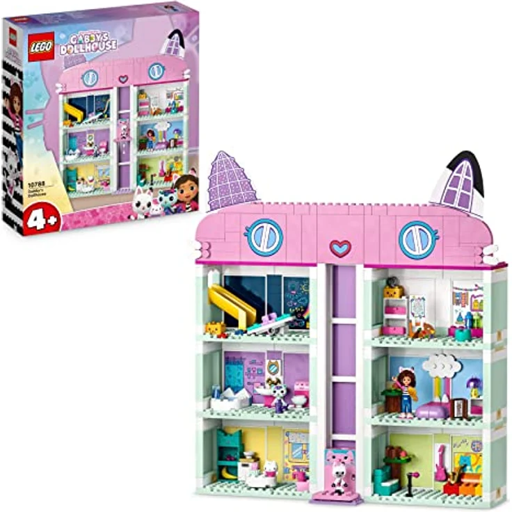 LEGO 10788 Gabby's Dollhouse Spielzeug-Set, 8 Zimmer & 4 Etagen Gabbys Puppenhaus Spielzeug mit Gabby, Pandi, Meerkatz, Kuchi Figuren und Zubehör, Geschenk für Mädchen ab 4 Jahren, Jungen und Kinder – Bild 1
