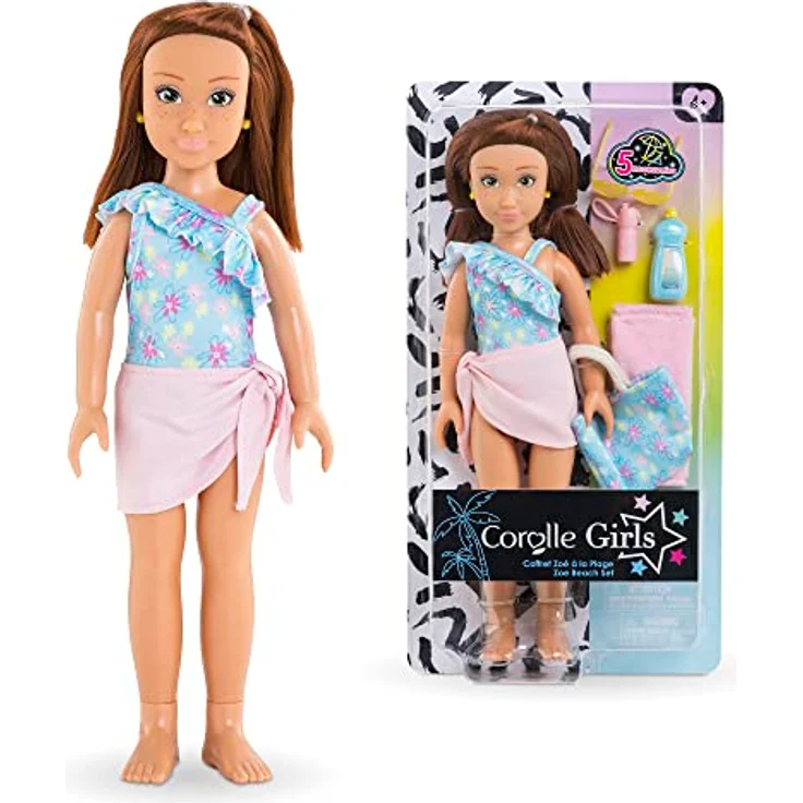 Corolle 9000600140 Girls Zoe Set, Ankleidepuppe im süßen Beach Outfit und 5 Teile, Vanilleduft, 28cm, ab 4 Jahre, Mehrfarbig – Bild 1