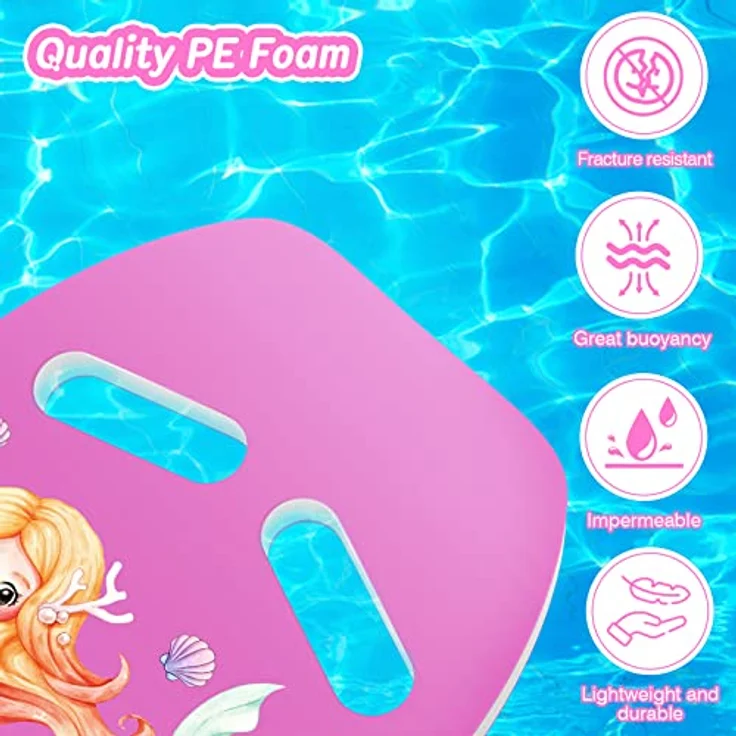 MoKo Kinder Schwimmbrett, Kickboard mit ergonomischen Griffen und Cartoon-Muster, rosa Meerjungfrau, für Schwimmtraining bis 45 kg – Bild 3