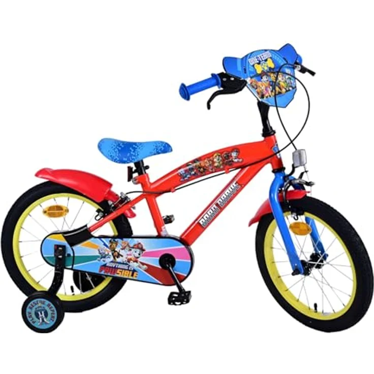 Volare Kinderfahrrad Paw Patrol - Jungen - 16 Zoll - Rot - Zwei Handbremsen, geschlossener Kettenkasten, Luftbereifung, Klingel, Stützräder – Bild 1
