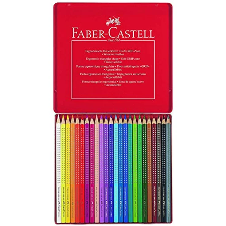 Faber-Castell Colour Grip Buntstift - 24er-Metalletui, ergonomisch mit Soft-Grip-Zone, hochpigmentierte Mine – Bild 5