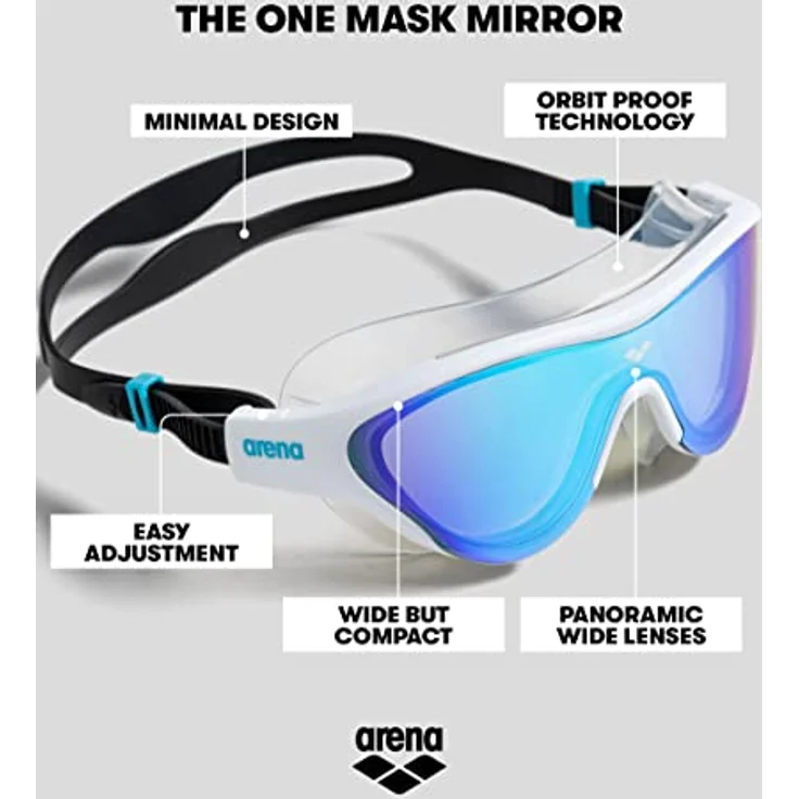 arena The One Verspiegelte Anti-Fog Unisex Schwimmbrille für Erwachsene, Taucherbrille mit Breiten Gläsern, UV-Schutz, Selbstjustierender Nasensteg, Orbit-Proof Dichtung – Bild 3