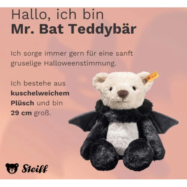 Steiff Mr. Bat Teddybär, Kuscheltier mit Kunststoffaugen, 29 cm, mehrfarbig, handwaschbar, ideal für Kinder – Bild 2