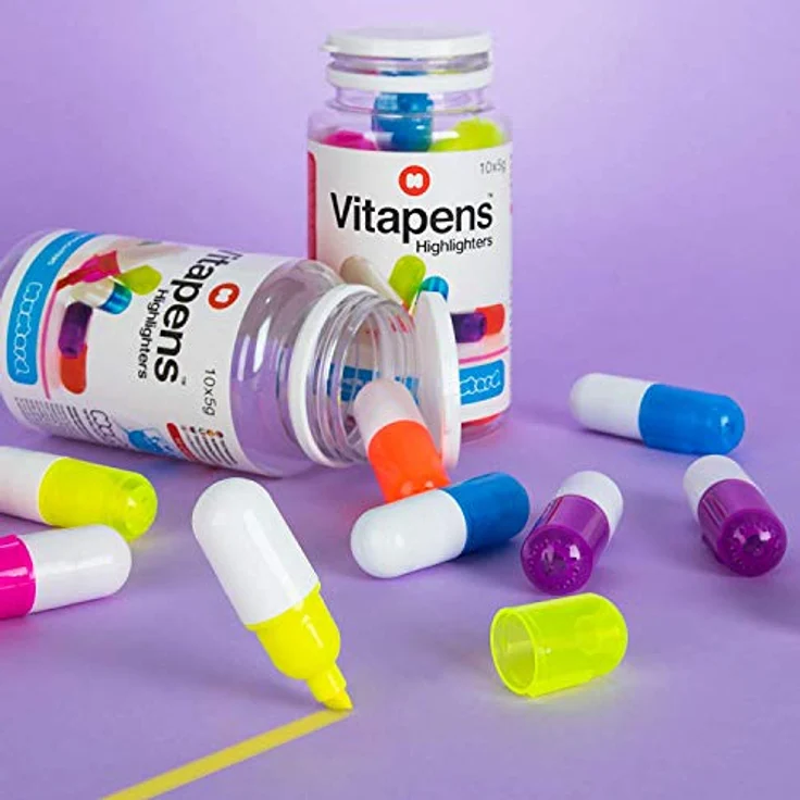 Mustard Vitapens Highlighter Pens, 10 Textmarker in verschiedenen Farben, Keilspitze, inklusive Kunststoffdose – Bild 3