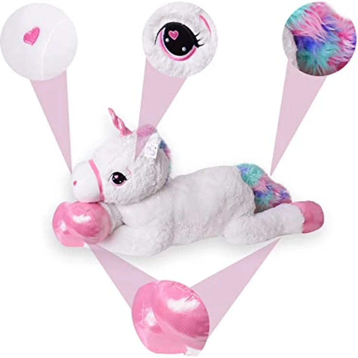 TE-Trend XXL Einhorn Plüschtier 120cm, weißes Kuscheltier mit rosa Glitzerhorn und Regenbogen Schweif, ideales Geschenk für Kinder und Jugendliche – Bild 4