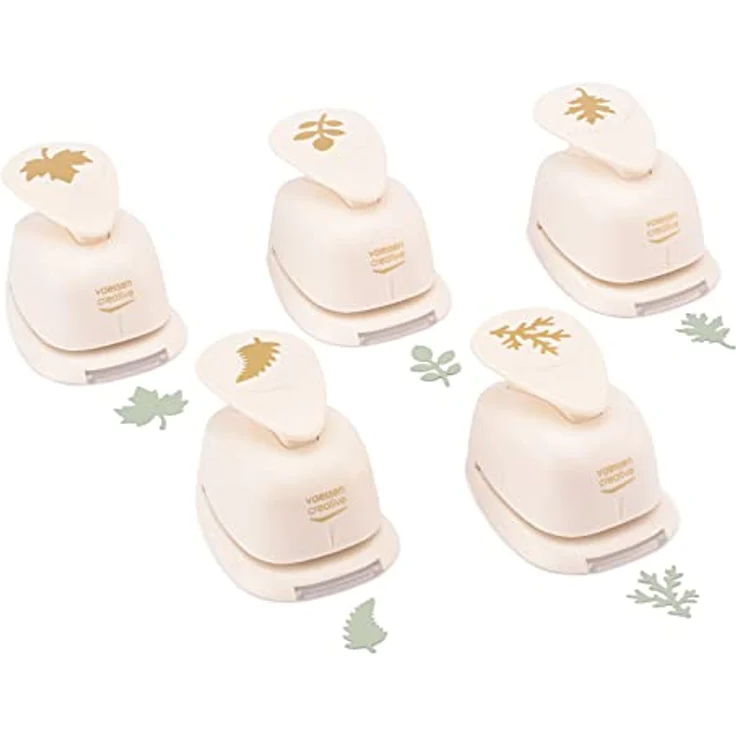 Vaessen Creative Motivstanzer Set, Herbst, 5 Stück, für Papier bis 250 g/m², Weiß-gold – Bild 2