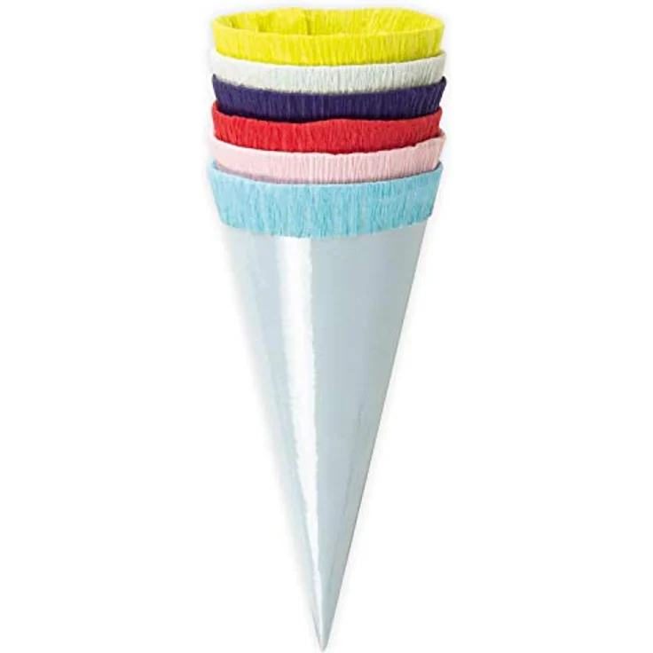 Stylex 47173 Mini Zuckertüten, 6 Dekotüten aus Glanzkarton, 12 cm, in hellblau, rosa, rot, dunkelblau, hellgrün, gelb, mit Krepppapierverschluss, ideal für den Schulanfang – Bild 3