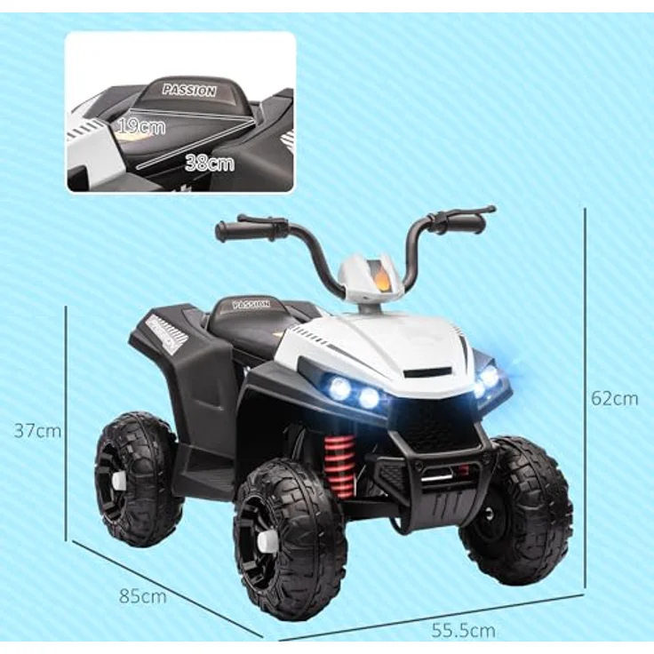 AIYAPLAY Elektro Quad für Kinder 12V Kinderquad mit 4-Rad-Federung, MP3-Musikplayer, Kinderfahrzeug mit Scheinwerfer, 5 km/h, Metall, Weiß – Bild 5