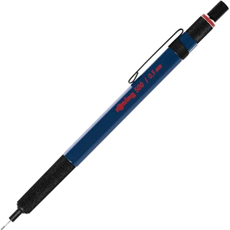 Rotring 500 Feinminenstift, metallic Blau, 0.5 mm mit integriertem Radierer und rutschfestem Metallgriff, Geschenkbox