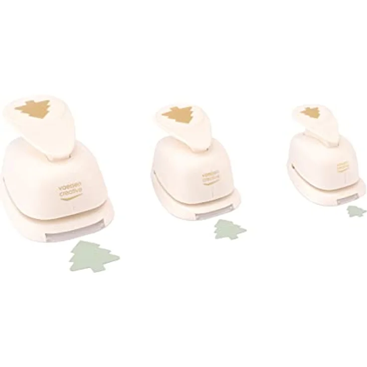 Vaessen Creative Stanzer Set, Motivstanzer Weihnachtsbaum, 3 Stück für Papier bis 250 g/m², Weiß-gold – Bild 2