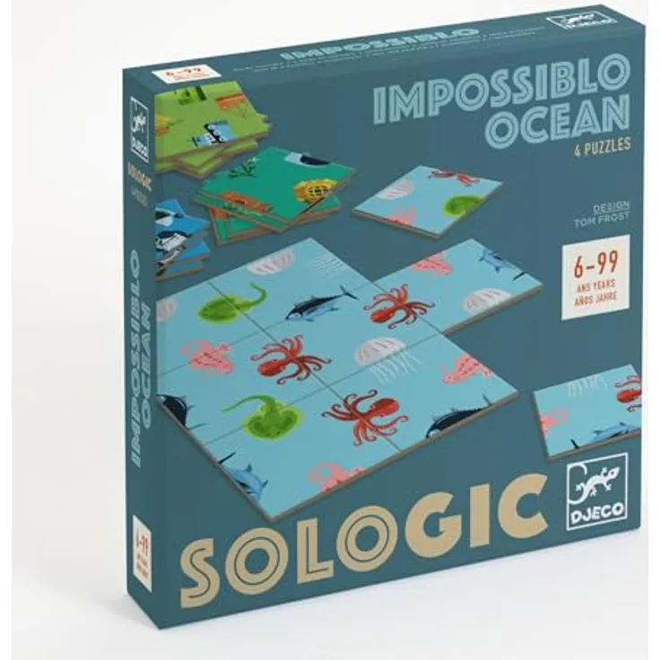 DJECO SOLOGIC Impossiblo Legespiel, Logikspiel für Kinder ab 6 Jahren, 4 Puzzles mit je 9 Teilen, 15 x 15 cm