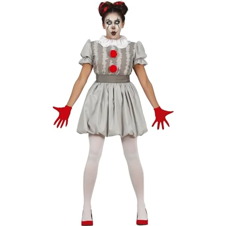 FIESTAS GUIRCA Clown Kostüm für Damen, graues Kleid Größe S 34-36 mit Halskrause und Gürtel – Bild 1