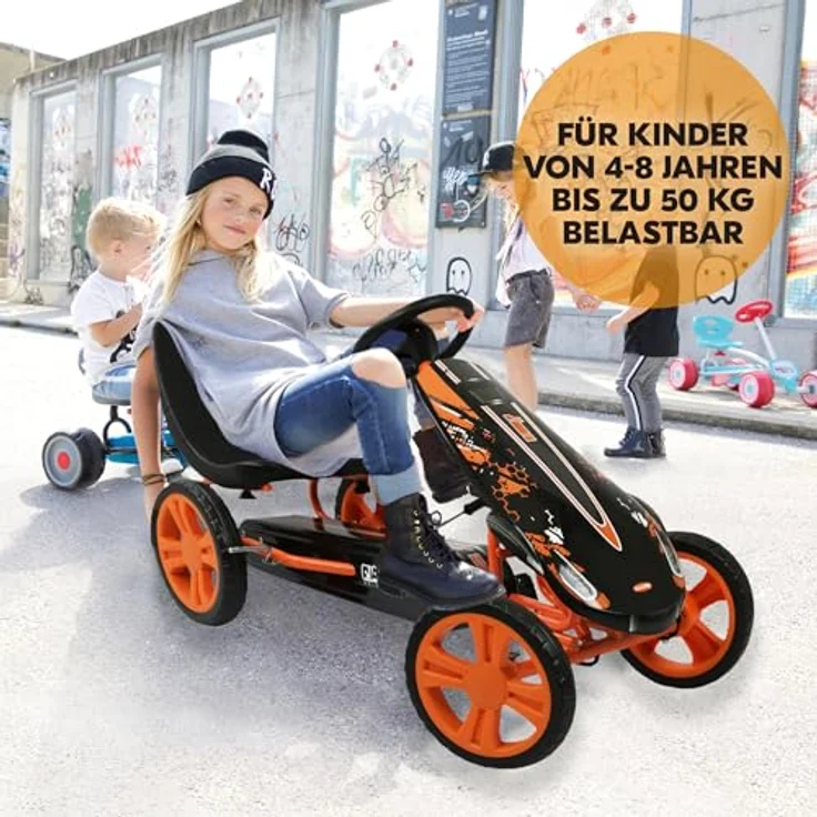 Hauck Gokart & Tretauto Speedster, verstellbarer Schalensitz für 4-8 Jahre, orange, max. 50 kg Belastbarkeit, große Räder für jedes Gelände – Bild 2