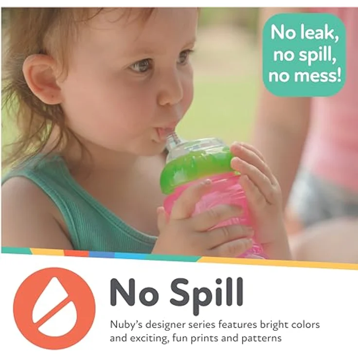 Nuby No-Spill Schnabelbecher mit flexiblem Strohhalm, rosa, 300 ml, 3er-Pack, auslaufsicher, für 12+ Monate – Bild 4