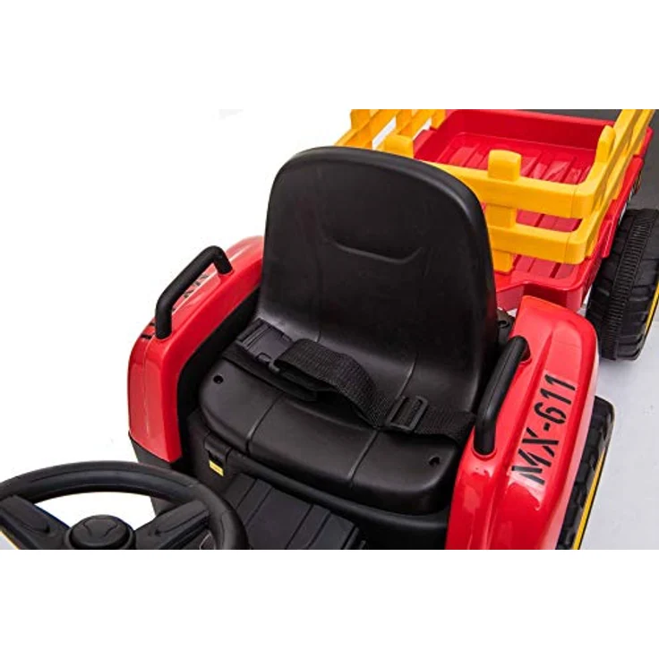 RIRICAR Elektrischer Traktor Workers mit Anhänger, Rot, 12-V-Batterie, breitem Sitz, 2,4-GHz-Fernbedienung, LED-Leuchten, MP3-Player mit Bluetooth – Bild 4