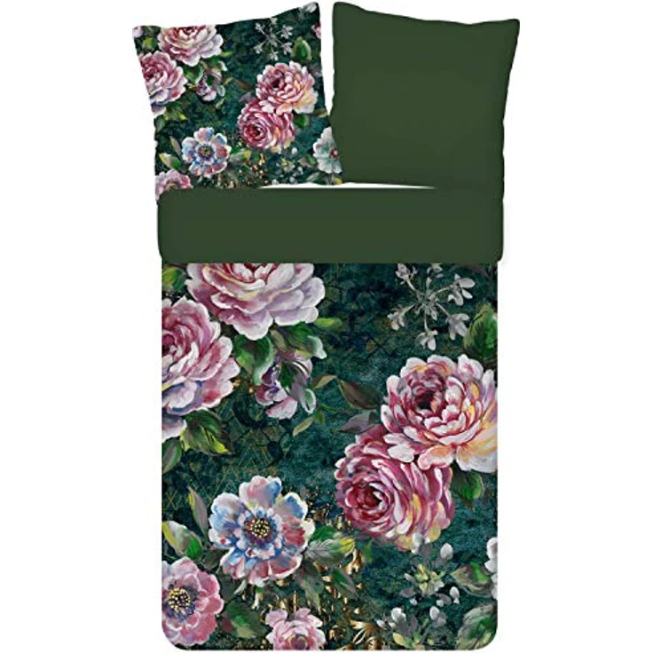 ESPiCO Bettwäsche Trendy Bedding Fleur Blumen Geblümt Pfingstrosen Wendeoptik Grün Renforcé, 135x200 cm – Bild 1