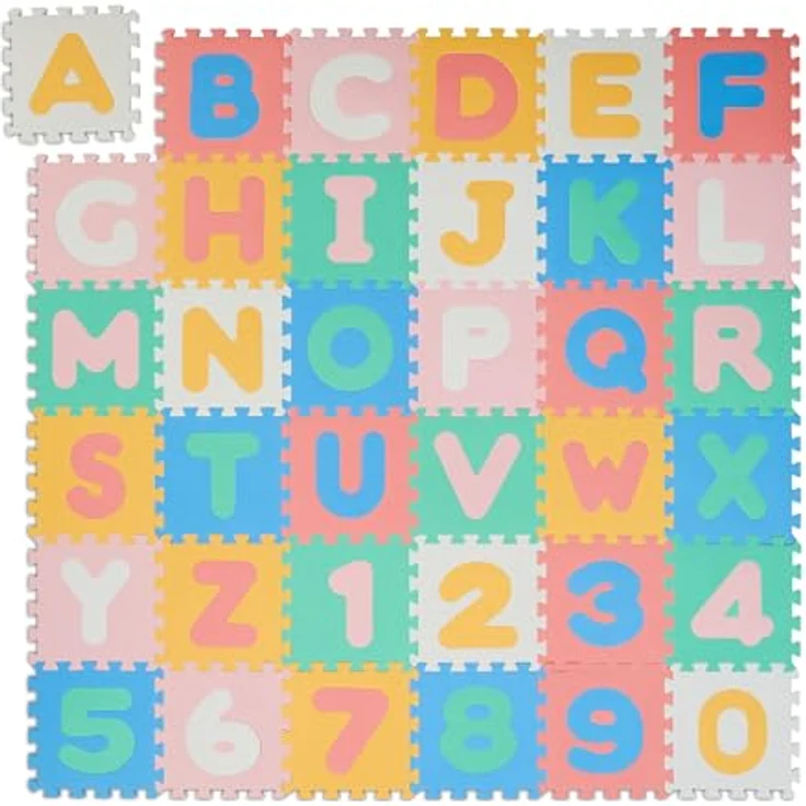 Relaxdays Puzzlematte ABC und Zahlen, 36 Teile, Spielmatte Kinder, BPA-frei, Schaumstoff, bunt – Bild 1