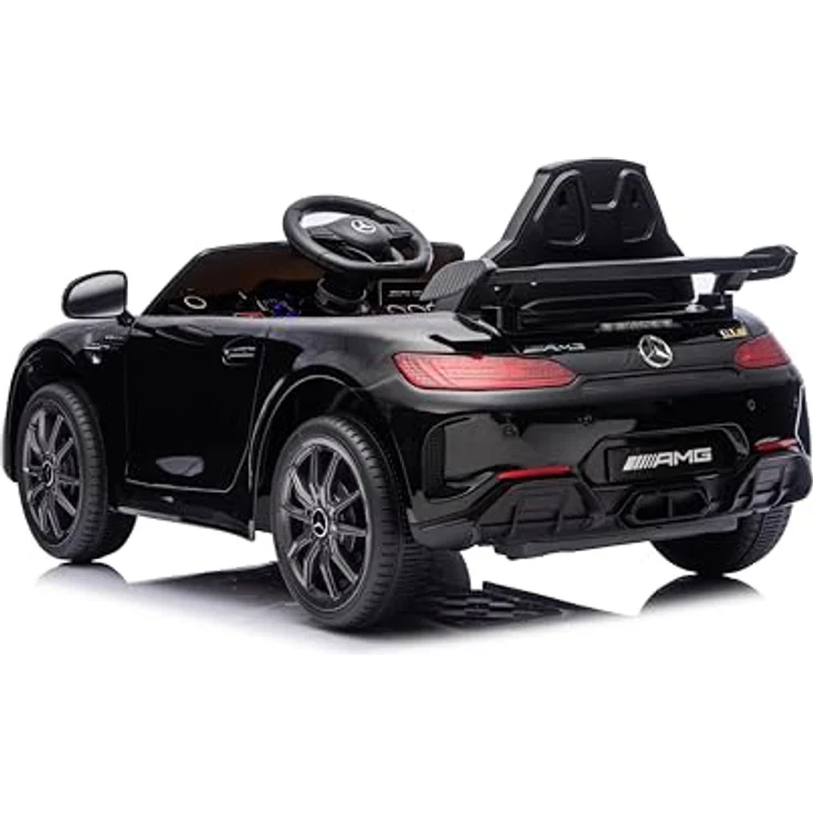 FINOOS Mercedes GTR AMG Kinder Elektroauto, 12V mit Fernbedienung, Schwarz, 2x 30W Motoren, echte Federung, Sanftanlaufsystem – Bild 4