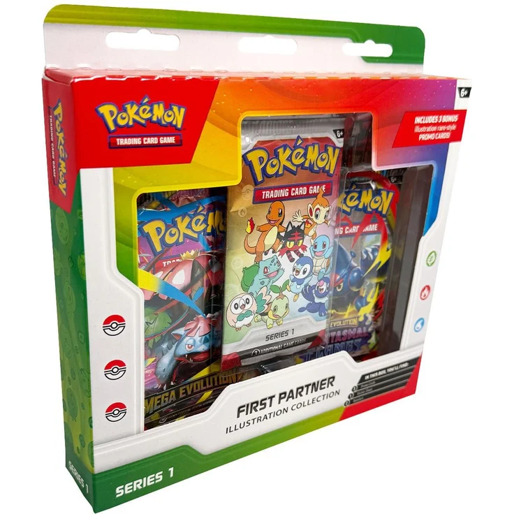 Nintendo Pokémon TCG Erste Partner-Illustrationssammlung Serie 1, mit 3 Promokarten und 2 Booster Packs
