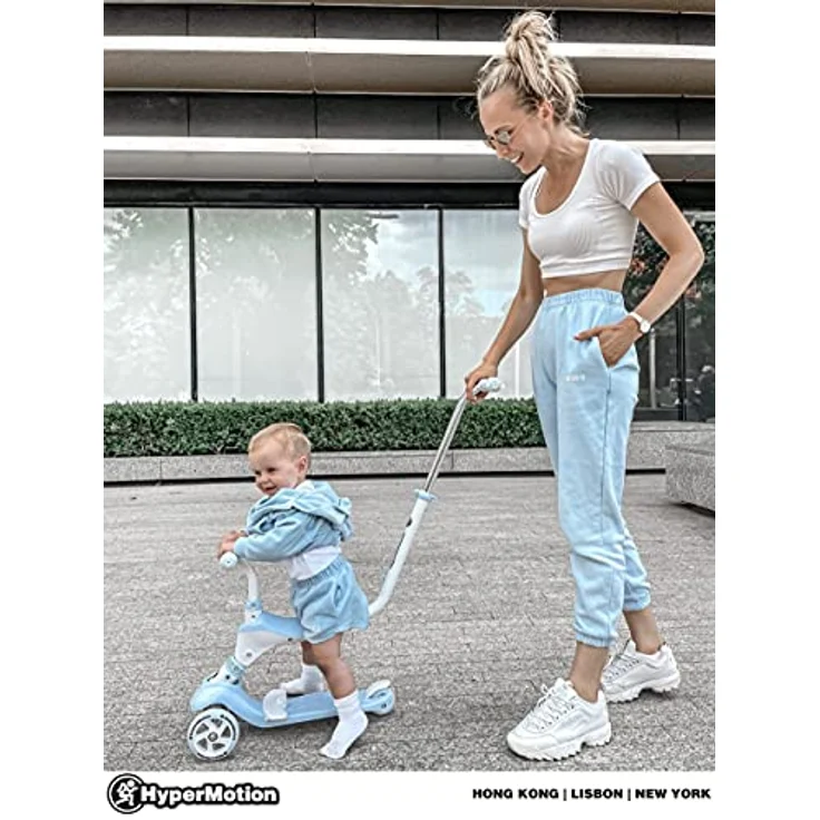 HyperMotion 5-in-1 Kinderroller mit Schiebefunktion und Gummirädern, blau – Bild 2