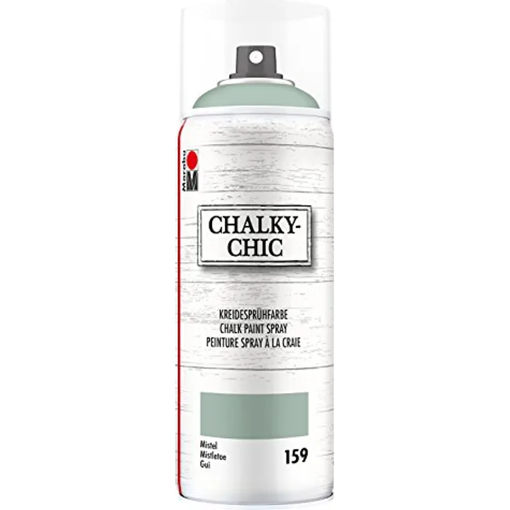 Marabu Chalky Chic Spray mistel, deckende matte Kreide-Sprühfarbe auf Wasserbasis, 400 ml für samtweiche Oberflächen auf Holz, Metall und Kunststoff