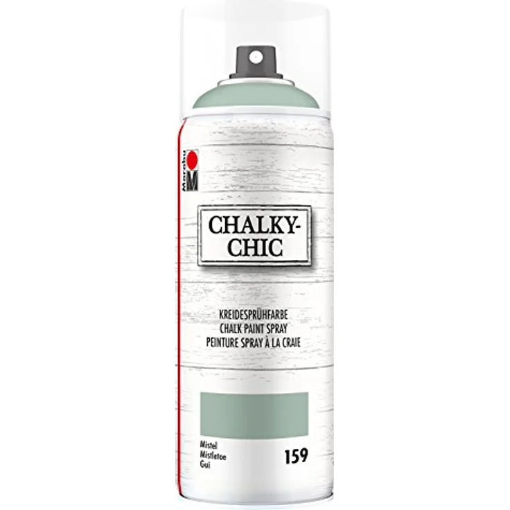 Marabu Chalky Chic Spray mistel, deckende matte Kreide-Sprühfarbe auf Wasserbasis, 400 ml für samtweiche Oberflächen auf Holz, Metall und Kunststoff – Bild 1