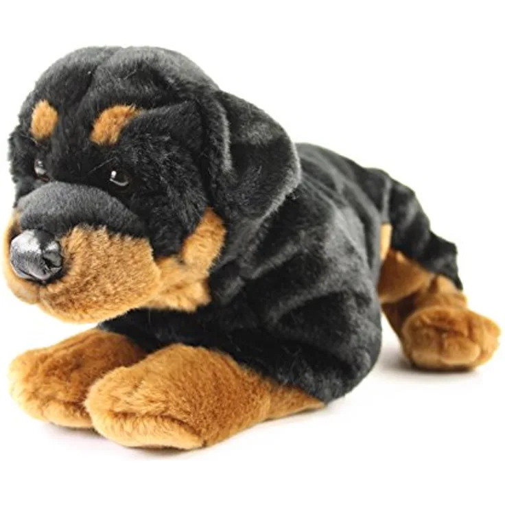 Teddys Rothenburg Kuscheltier Rottweiler Rob 45 cm liegend braun/schwarz Plüschhund Plüschrottweiler Uni-Toys kuschelweicher Plüsch waschbar bis 30°C