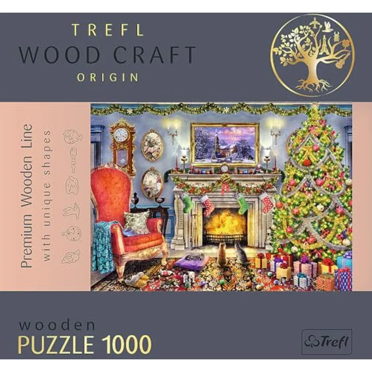 Trefl 20171 erwachsene1000 Elemente, Wood Craft, Holzhandwerk, unregelmäßige Formen, 100 Weihnachtsfiguren, Premium Modernes Puzzle, DIY, Spaß für Erwachsene und Kinder ab 12,holzpuzzle, Kamin – Bild 5