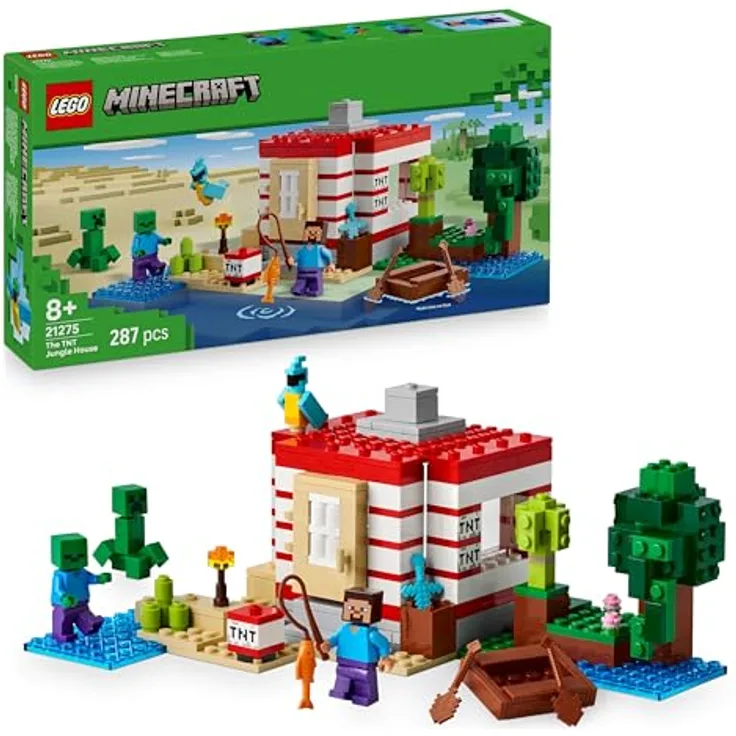 LEGO Minecraft 21275 Das TNT-Dschungelhaus Bausatz, Spielset mit Sprengfunktion und 3 Figuren, Mehrfarbig, 287 Teile