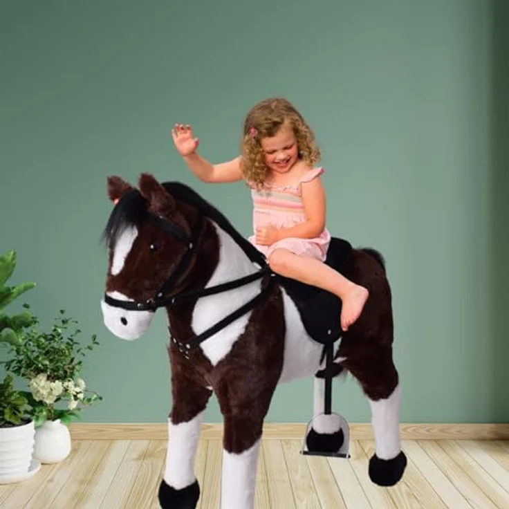 TE-Trend Pferd, 70 cm – Das perfekte Reitpferd für Kinder mit Sattel, Zaumzeug und Steigbügeln. EIN traumhaftes Geschenk für Pferdefreunde! Das ideale Spielzeug für glückliche Mädchen, braun – Bild 3