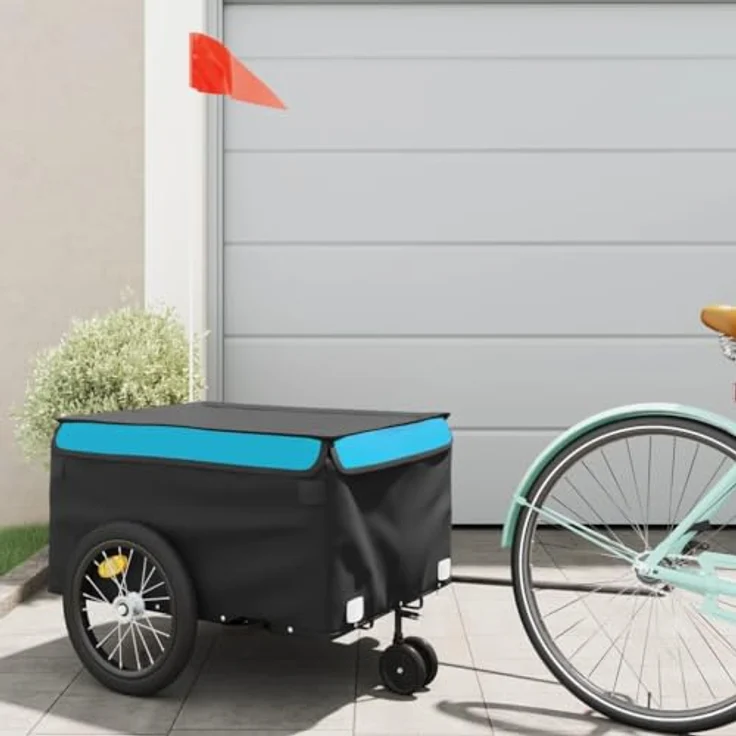 vidaXL Fahrradkinderanhänger Fahrradanhänger Schwarz und Blau 45 kg Eisen, Robustes Material und praktisches Design – Bild 2