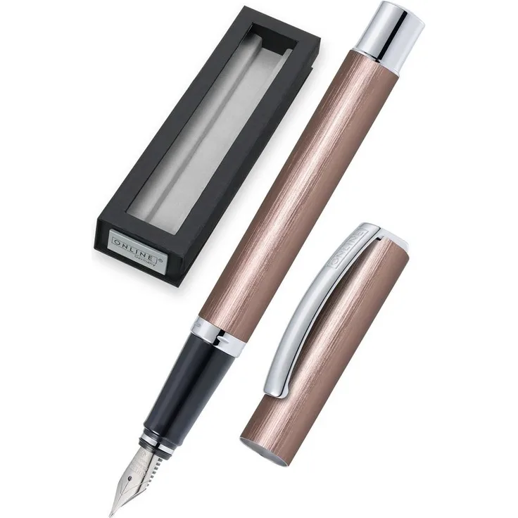 Online Pen Füller Vision Füllhalter, Federgelagerter Metall-Clip, Iridium-Feder, gebürstetes Aluminium, in Geschenkbox