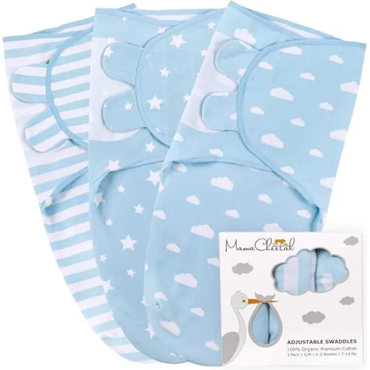 Mama Cheetah Wickeltuch Pucksack für Säuglinge, verstellbare 100% Bio-Baumwolle Swaddle Decke, 3er-Pack für 3-6 Monate