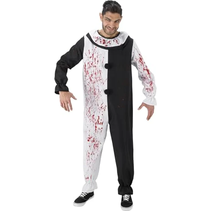 Chaks Terrifier Art the Clown Jumpsuit, Zweifarbiger Schwarz-Weiß Horror Look, Unisex Kostüm Overall für Halloween, Größe 164 – Bild 4