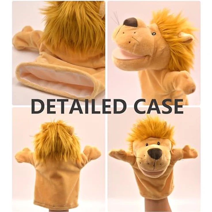 LOMTRATS Handpuppen Set, Wolf, Tiger, Löwe, Affe mit beweglichen offenen Münder, 25 cm, ideal für Geschichtenerzählen und Vorschulerziehung – Bild 2