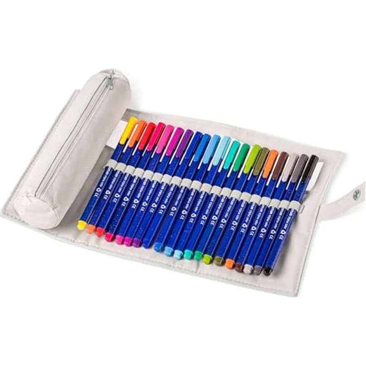 STAEDTLER Federtasche Fasermaler triplus color, gefüllt mit 20 sortierten Farben, Lederoptik, hellgraues Futter, 600D Polyester – Bild 4
