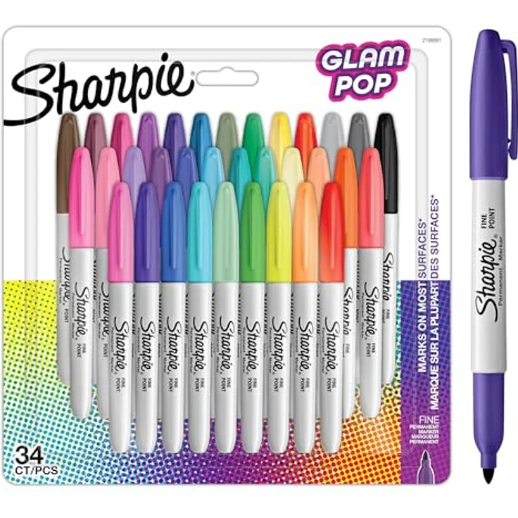 SHARPIE Glam Pop-Permanentmarker | feine Spitze für klare Details | verschiedene Farben | 34 Markierstifte – Bild 1