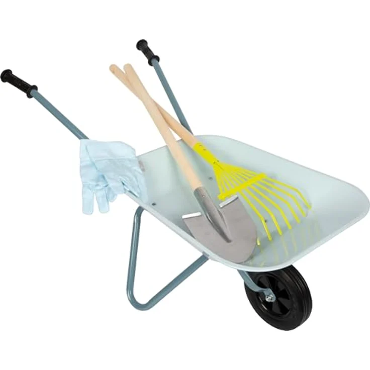 small Foot Gartenwerkzeug-Set mit Schubkarre, kindgerechten Handschuhen und Metallwerkzeugen, für Kinder ab 3 Jahren, moderne Farben, 12799 – Bild 3