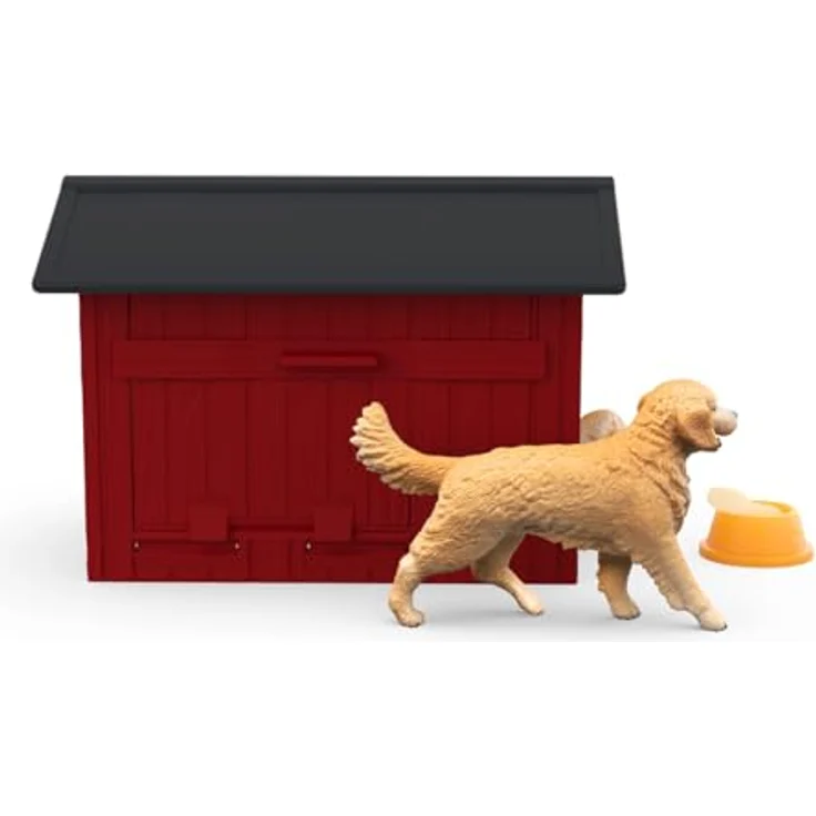 Schleich Hundehütte mit Golden Retrievern, rote Holz-Hundehütte mit Fenster und abnehmbarem Dach, 17 x 13 x 7,8 cm – Bild 12
