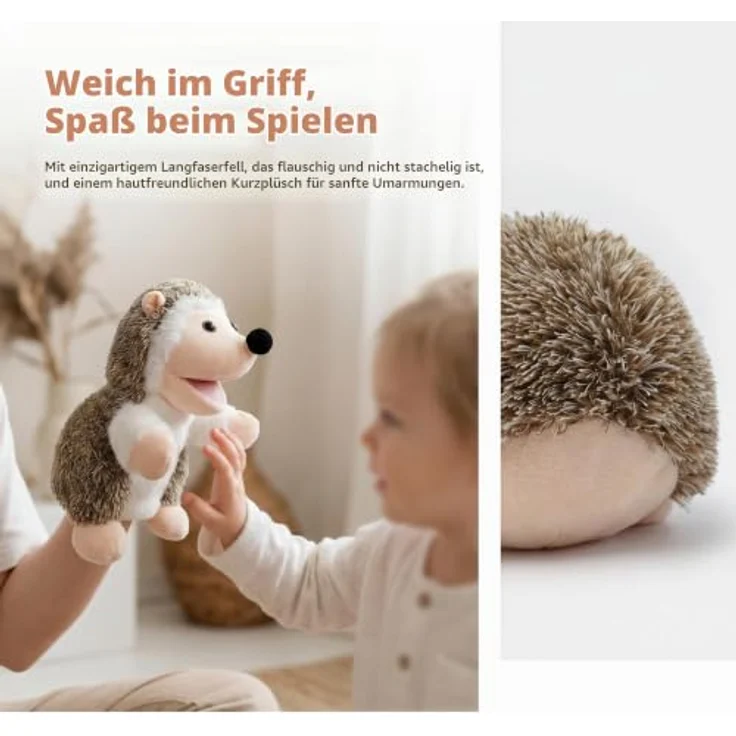 LOMTRATS Tierhandpuppen Set 2026, Wolf, Tiger, Löwe und Affe, ca. 25 cm, bewegliche Münder, ideal für Geschichtenerzählen und fantasievolles Spielen, Plüschmaterial – Bild 3
