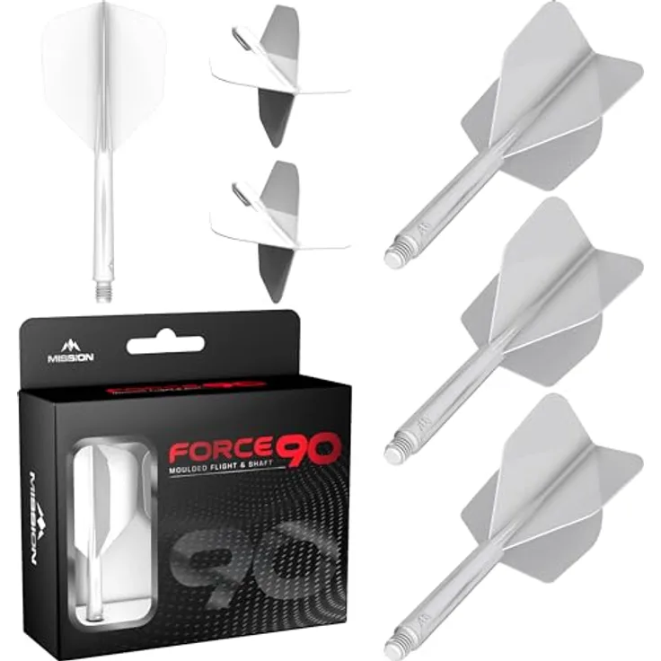Mission Darts Mission Force 90 White NO6, Dart Flights Medium mit integriertem Flight- und Schaftsystem, langlebig und präzise