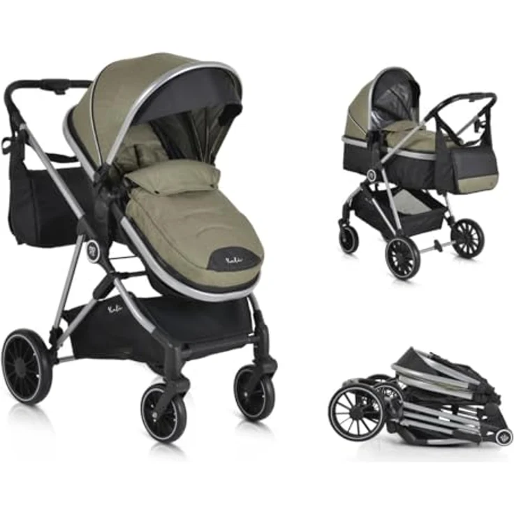 Moni Kombikinderwagen 2 in 1 Kali 22 kg grün, umbaubar, mit Korb, Getränkehalter und Tasche – Bild 2