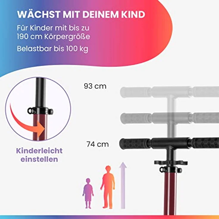 fun pro Premium Roller, Roller Kinder 6-18 Jahre - Kickscooter, Tretroller, Cityroller, Faltbar Roller Erwachsene - LED Räder optional Roller Erwachsene, karmesinrot – Bild 3