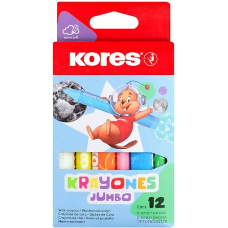 Korbo Kores Krayones Wachsmalstifte 12 Jumbo, dreieckig, ungiftig, kinderfreundlich, bunt