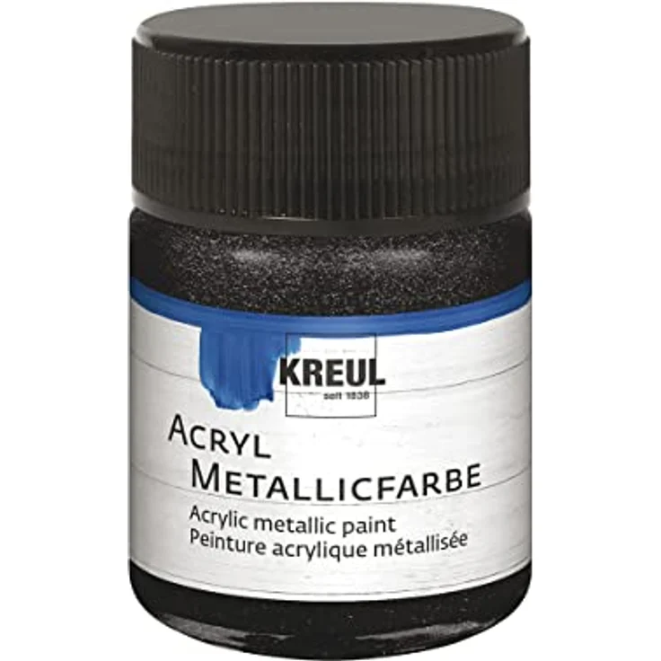 KREUL 77585 Acryl Metallicfarbe, 50 ml in metallic schwarz, cremig deckend, schnelltrocknend und wasserfest auf Wasserbasis – Bild 1