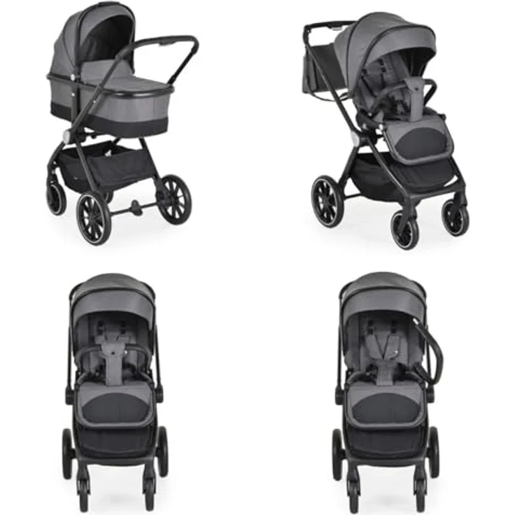 Cangaroo Kombikinderwagen 3 in 1 Christiano Babywanne Babyschale klappbar Tasche, grau – Bild 4
