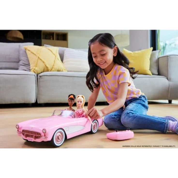 Barbie RC-Auto Hot Wheels Barbie The Movie, RC Corvette Cabrio, ferngesteuertes Fahrzeug für Barbie-Puppen, Geschwindigkeit bis zu 8 km/h – Bild 2